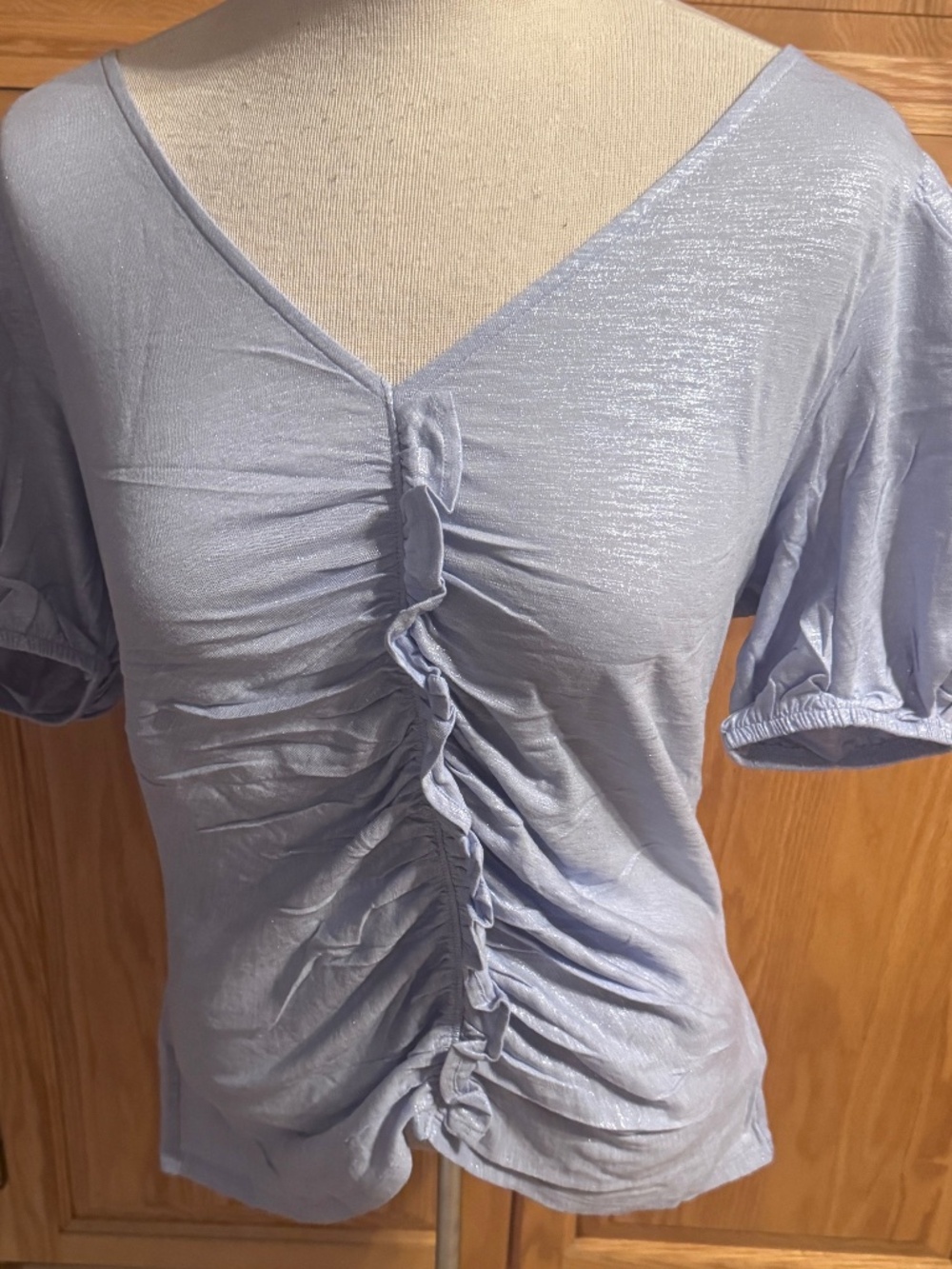 Women's Express Large V-Neck Blue Sparkle Blouse  Classic Casual Comfortable